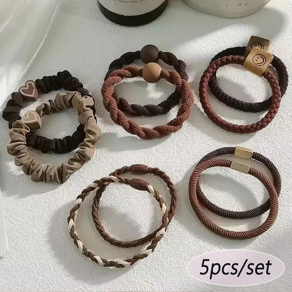 5 unids/set de lazos para el cabello de estilos mixtos, banda de goma de alta elasticidad en forma de corazón para mujer y niña, coleteros sin daños