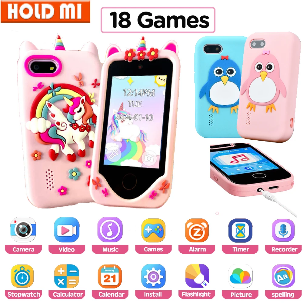 Children Phone Educational Toys 18 Games Musical Toy Baby Mobile Selfie Camera With 32G TF Card Toys for Kids Birthday Gifts