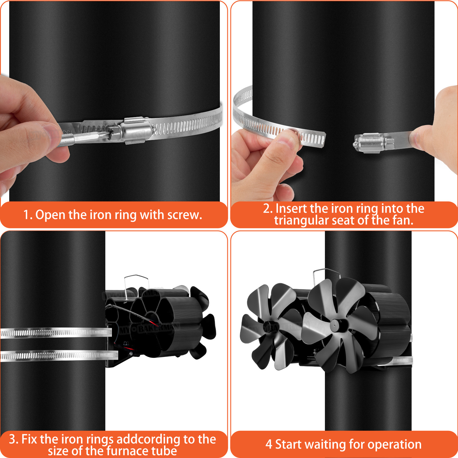 Schwarzer Kaminventilator mit 12 Flügeln, wärmebetriebener Ofenventilator, keine Batterie oder Strom erforderlich, Holzbrenner, umweltfreundlicher, leiser Ventilator