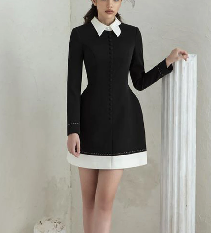 Xưởng May Đầm Đen Nhỏ Màu Đen Retro Thon Gọn Và Mỏng Nữ Ánh Sáng Đầm Sang Trọng Bán Chính Thức Áo