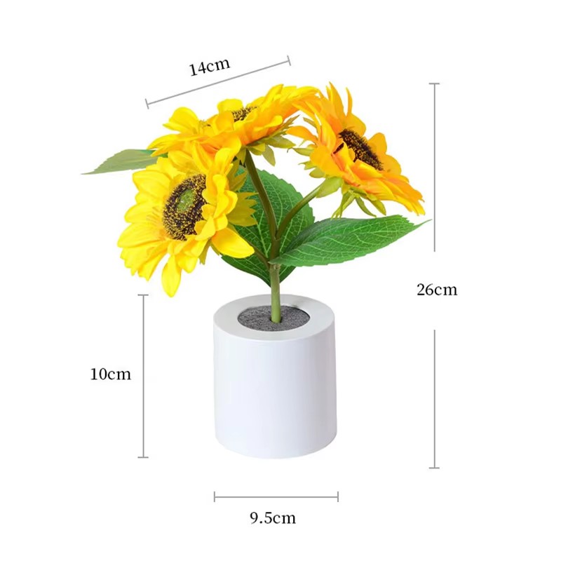 Lámpara de mesa creativa para dormitorio, girasol Artificial recargable por USB, decoración de cabecera para el hogar, regalo de cumpleaños para novia, luz nocturna