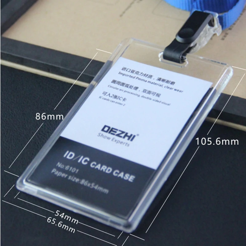 Portachiavi porta carte d'identità in acrilico trasparente Porta badge aziendale in plastica con supporto per clip per organizer con cordino Forniture per ufficio