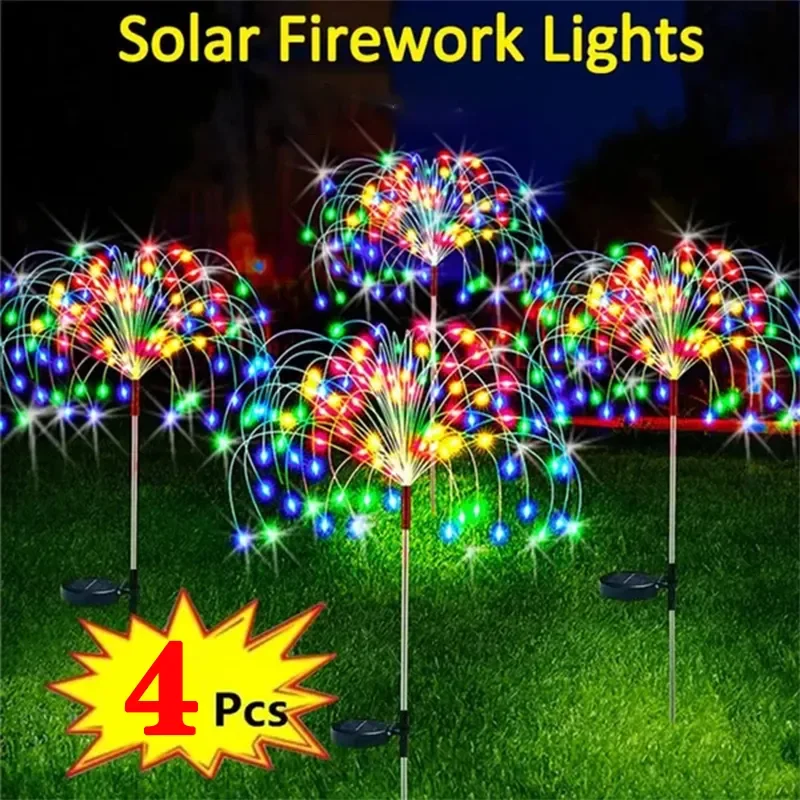 1/2/4 Uds. Luz LED Solar de fuegos artificiales, decoración de jardín al aire libre, camino de césped, luz para Patio, fiesta, Navidad, boda