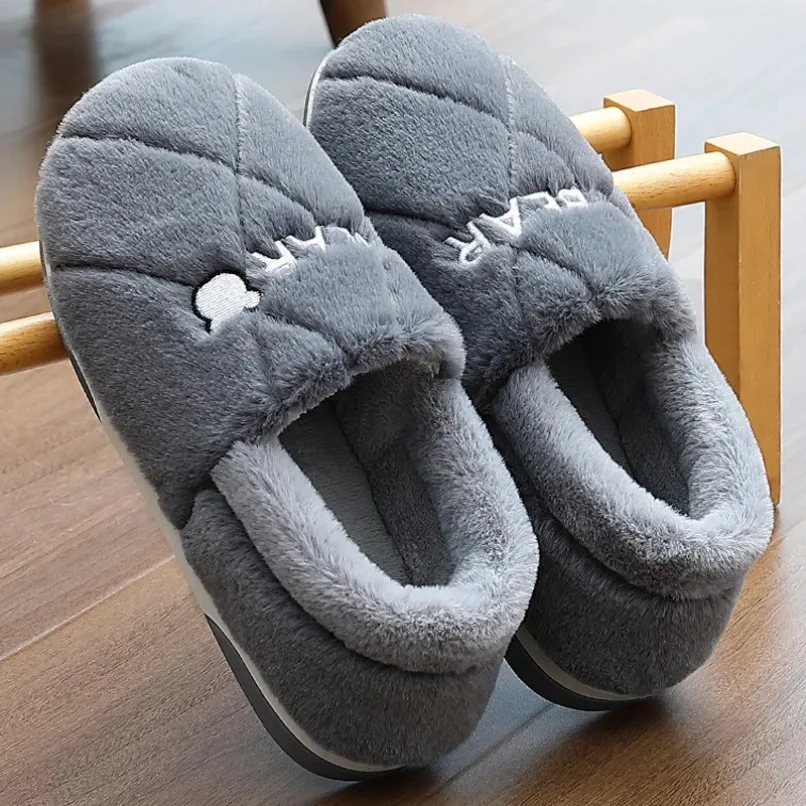 Hause Pantoffel Männer Cartoon Bär Fuzzy Winter Warme Plüsch Innen Boden Rutschfeste Männliche Haus Zimmer Schuhe Schuhe Pelzigen Plus Große Größe