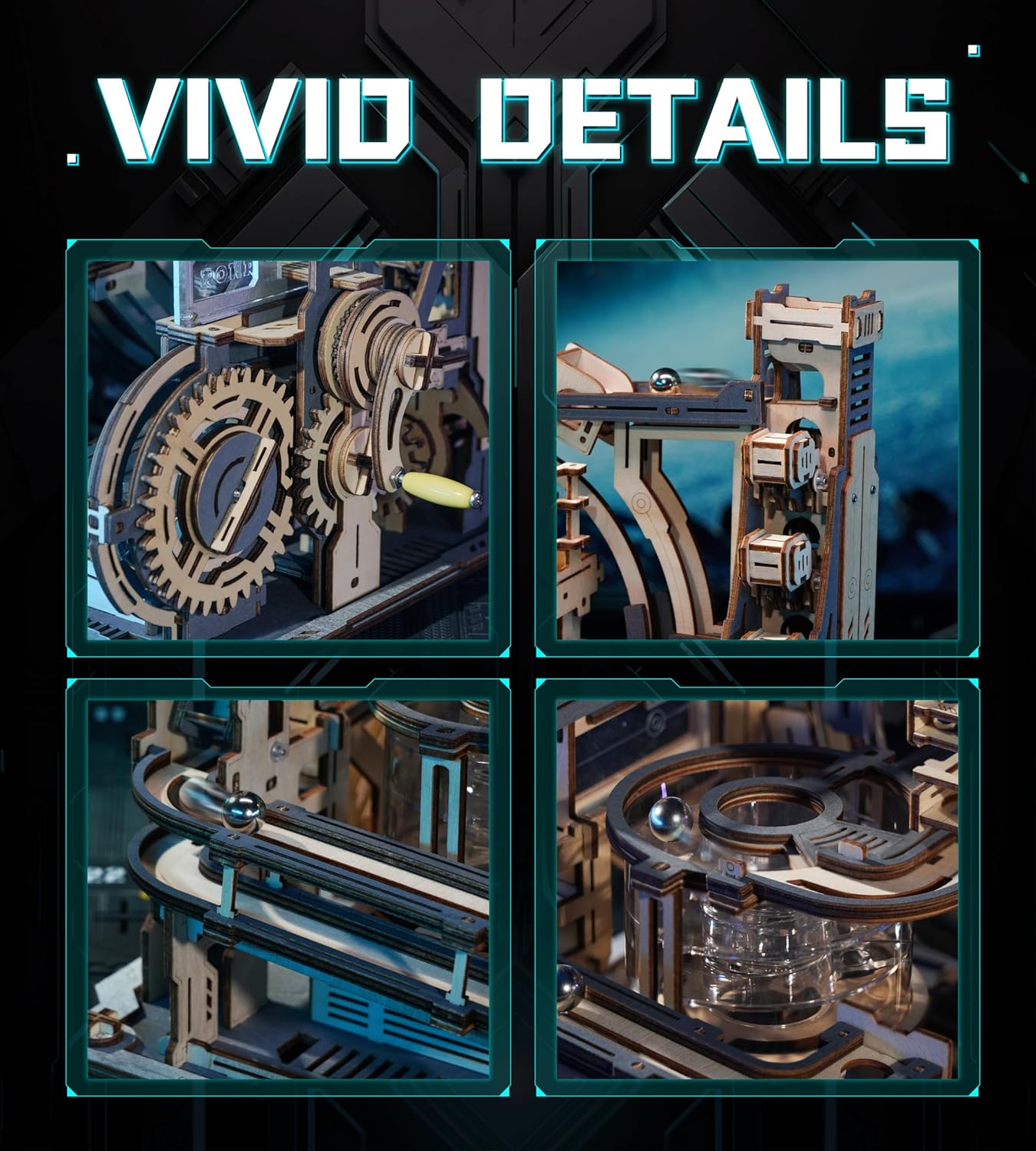 Robotime Rokr 電動モデルキット マーブル宇宙港 3D パズル 頭の体操 木製パズル 組み立て玩具 ギフト 男性/女性/ティーン向け