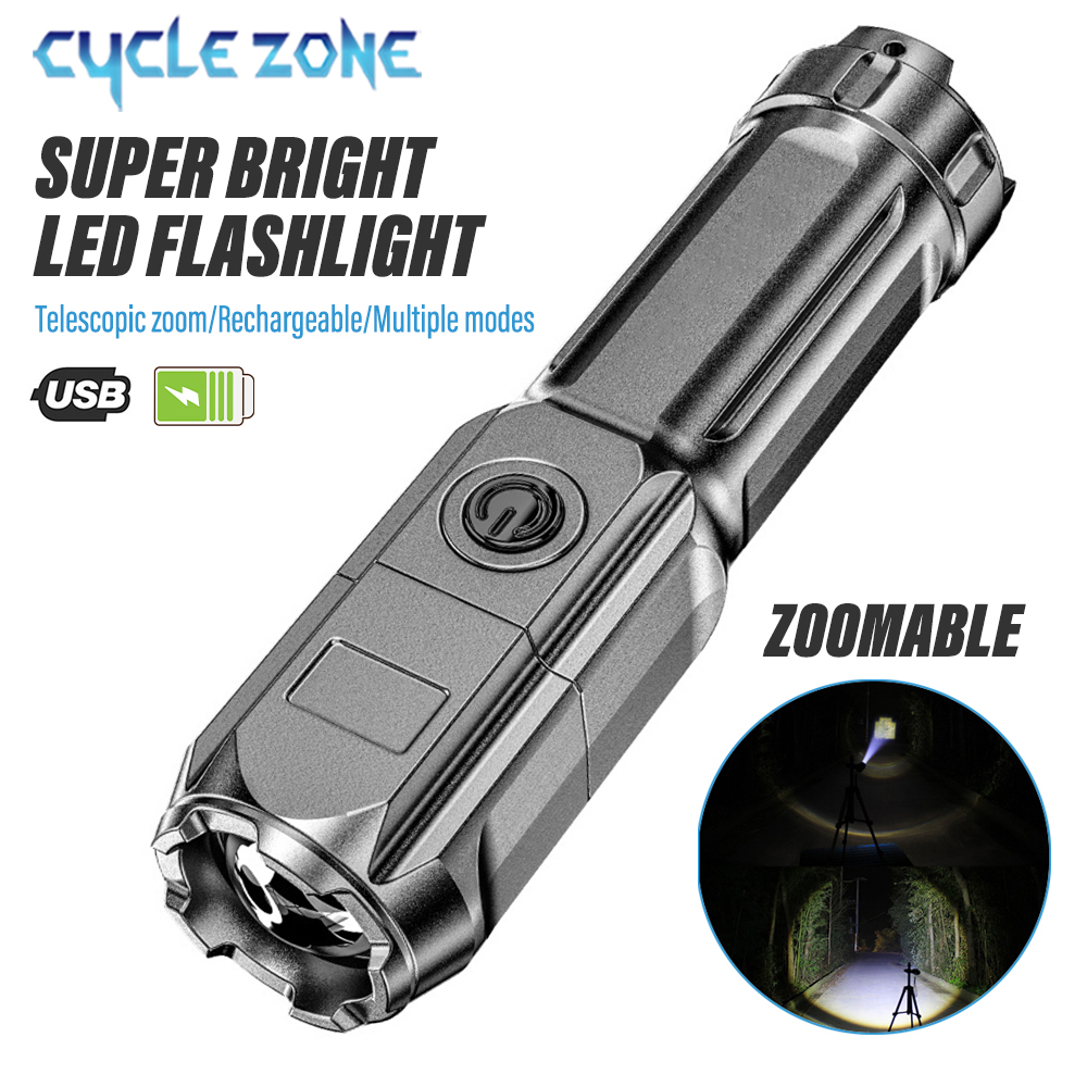 Mini linterna de enfoque con zoom recargable por USB, linterna portátil para exteriores, Camping, pesca, caza, potente linterna LED