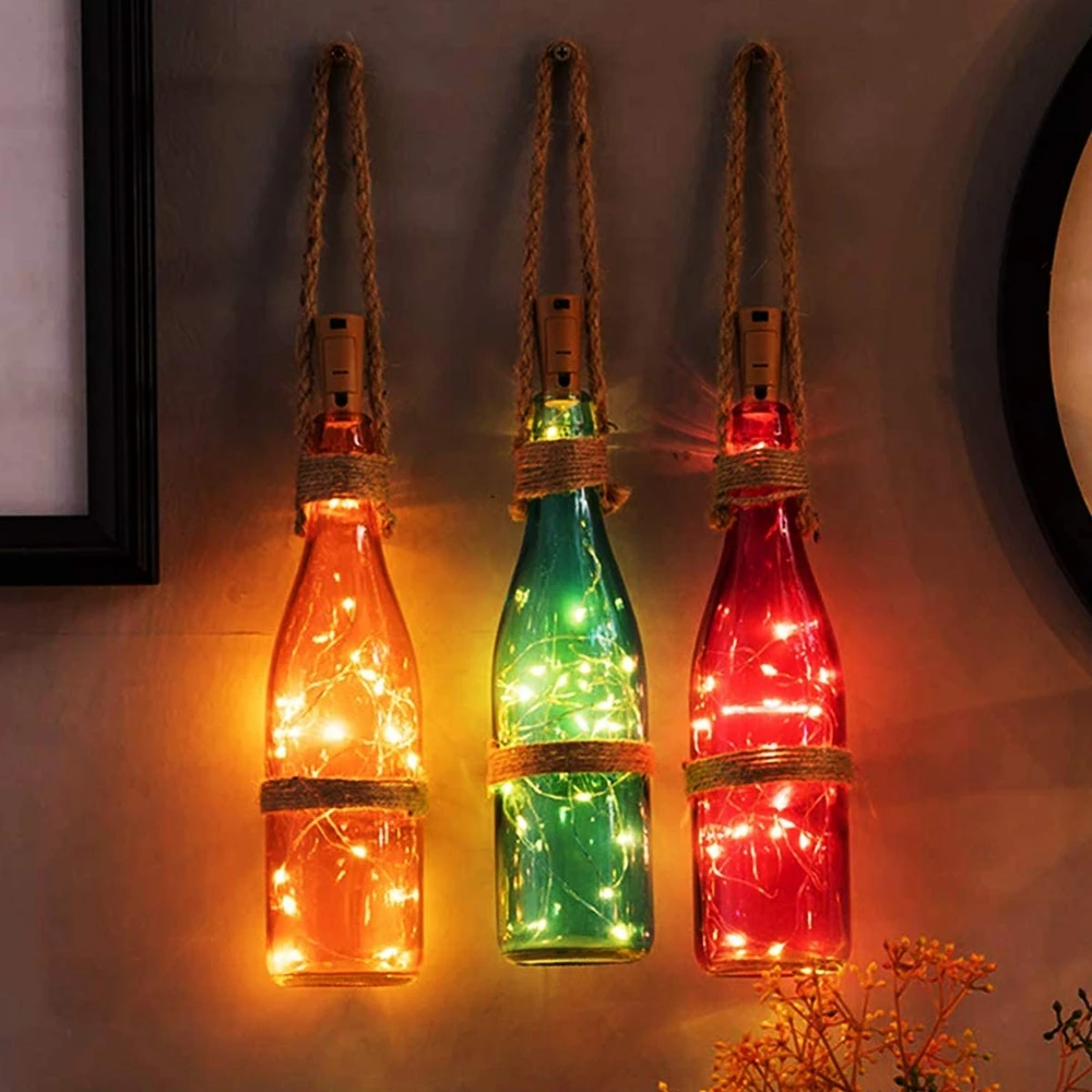 10 stringhe/confezione da 2 m 20 LED luce bottiglia di vino bianco caldo, mini luce decorativa in sughero fiaba bottiglia luminosa stringa decorativa l