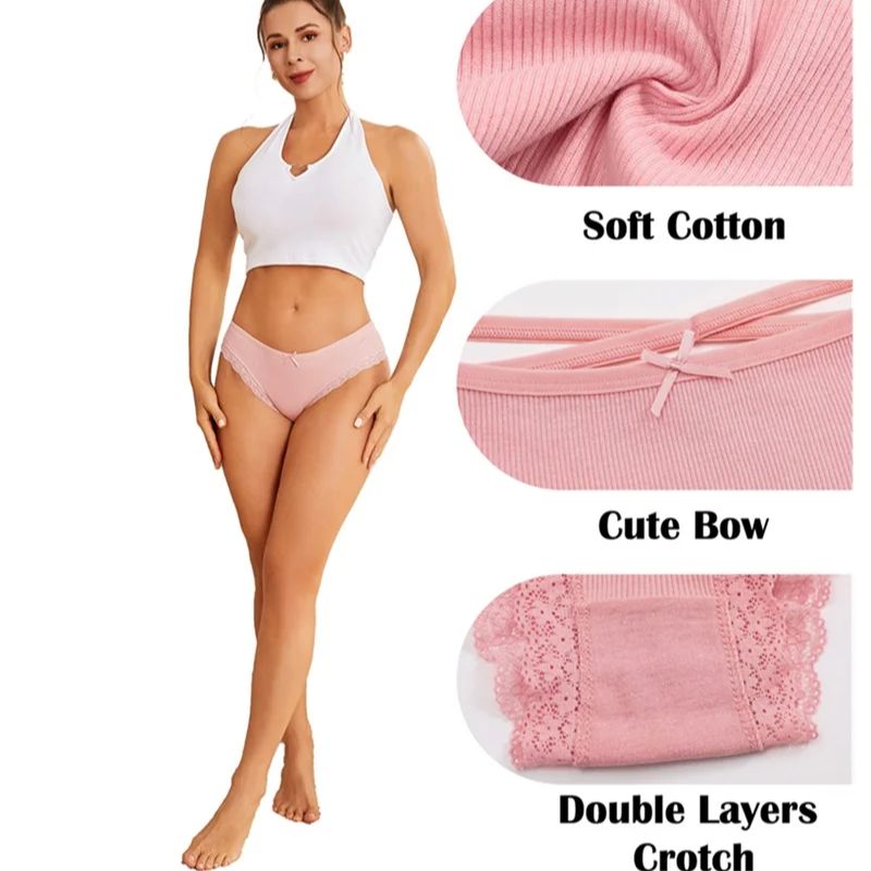 3 pçs/sets roupa interior de algodão das mulheres com arco sexy renda borda biquíni calcinha baixa ascensão macio estiramento senhoras algodão atrevido hipster