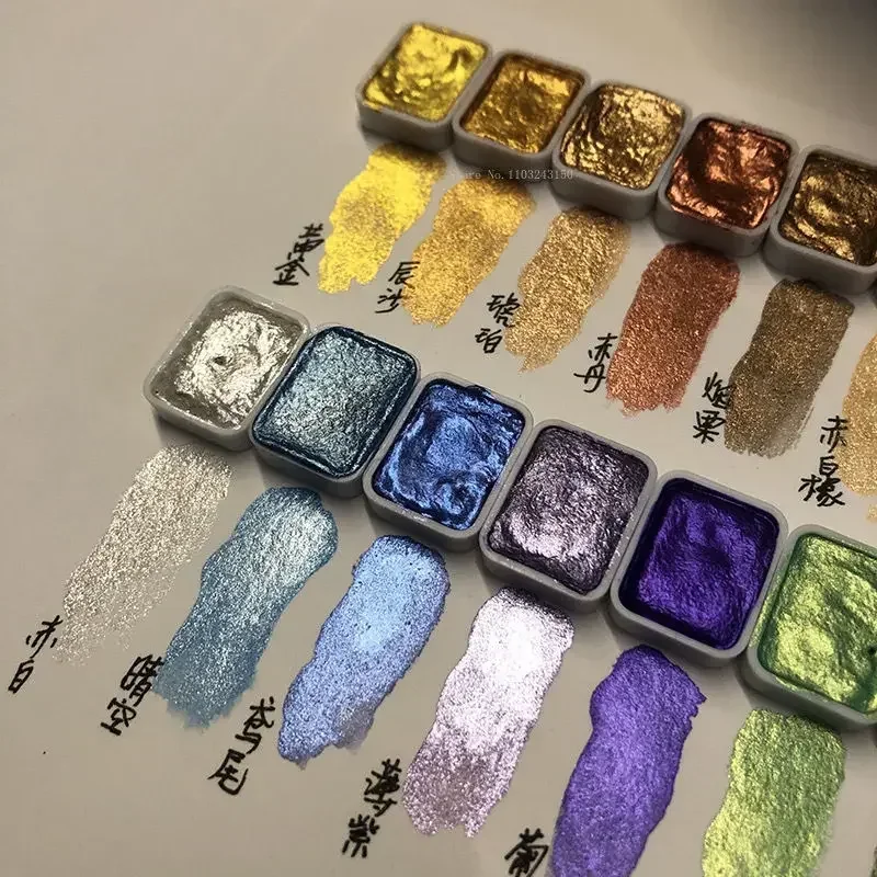 20 Farben 1 ml festes Aquarellpigment-Set Gold- und Silberpulver Mineralperlenpigment Kunst Aquarellmalerei Nageldekoration