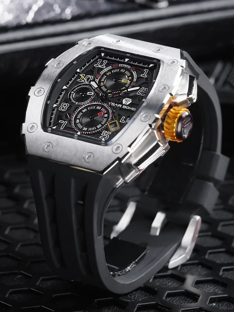 TSAR BOMBA Reloj para hombre marca de lujo diseño Tonneau reloj resistente al agua reloj de pulsera de acero inoxidable reloj rectangular de moda para hombre