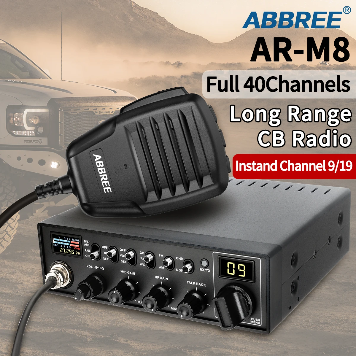 ABBREE AR-M8 CB Mobilfunkgerät 27 MHz FM AM Long Range Transceiver CB Walkie Talkie Amateur Autoradio für LKW
