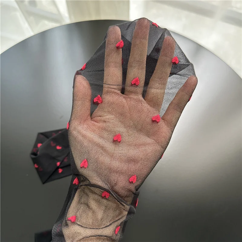 Pantimedias de mujer ultrafinas rojas con puntos en forma de corazón medias sexis transpirables cómodas medias largas negras para mujer