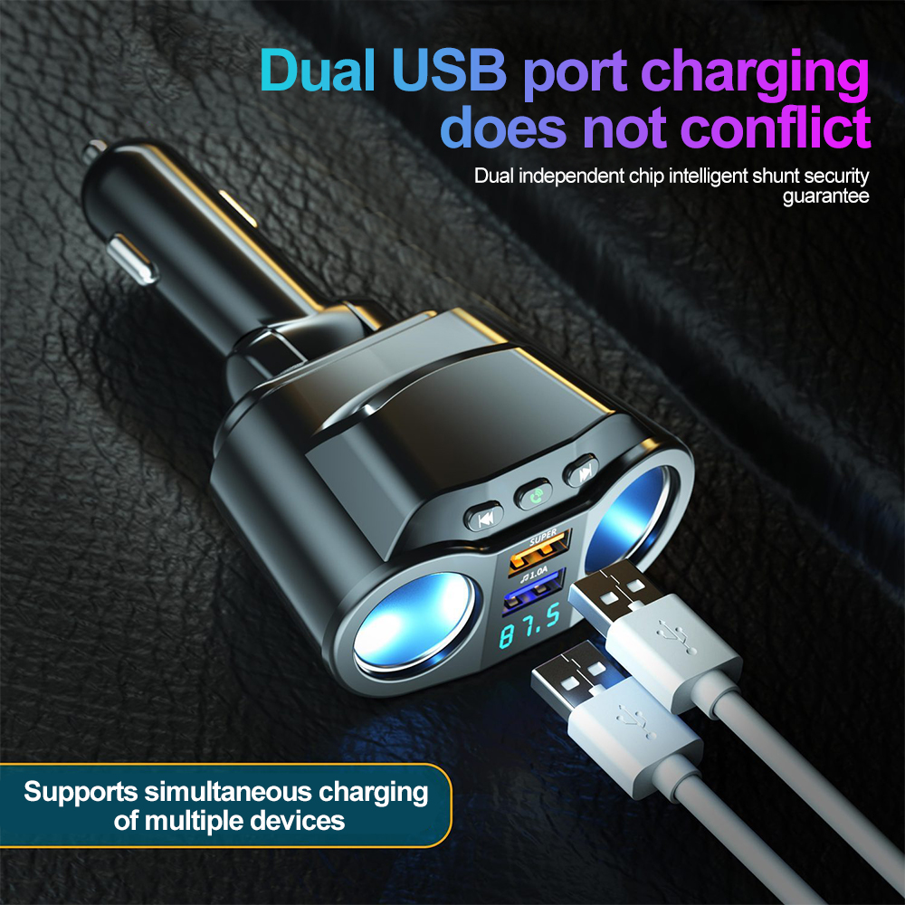Cargador rápido USB Dual, divisor de encendedor de cigarrillos para coche, transmisores FM automáticos, cargador de coche manos libres con Bluetooth, envío directo