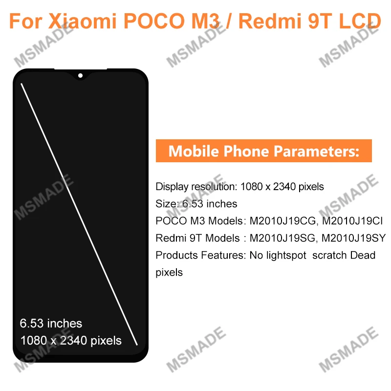 CHOICE 6.53 "IPS สําหรับ Xiaomi Poco M3 จอแสดงผล LCD Touch Screen Digitizer สําหรับ Redmi 9T จอแสดงผล M2010J19CG LCD เปลี่ยนชิ้นส่วน
