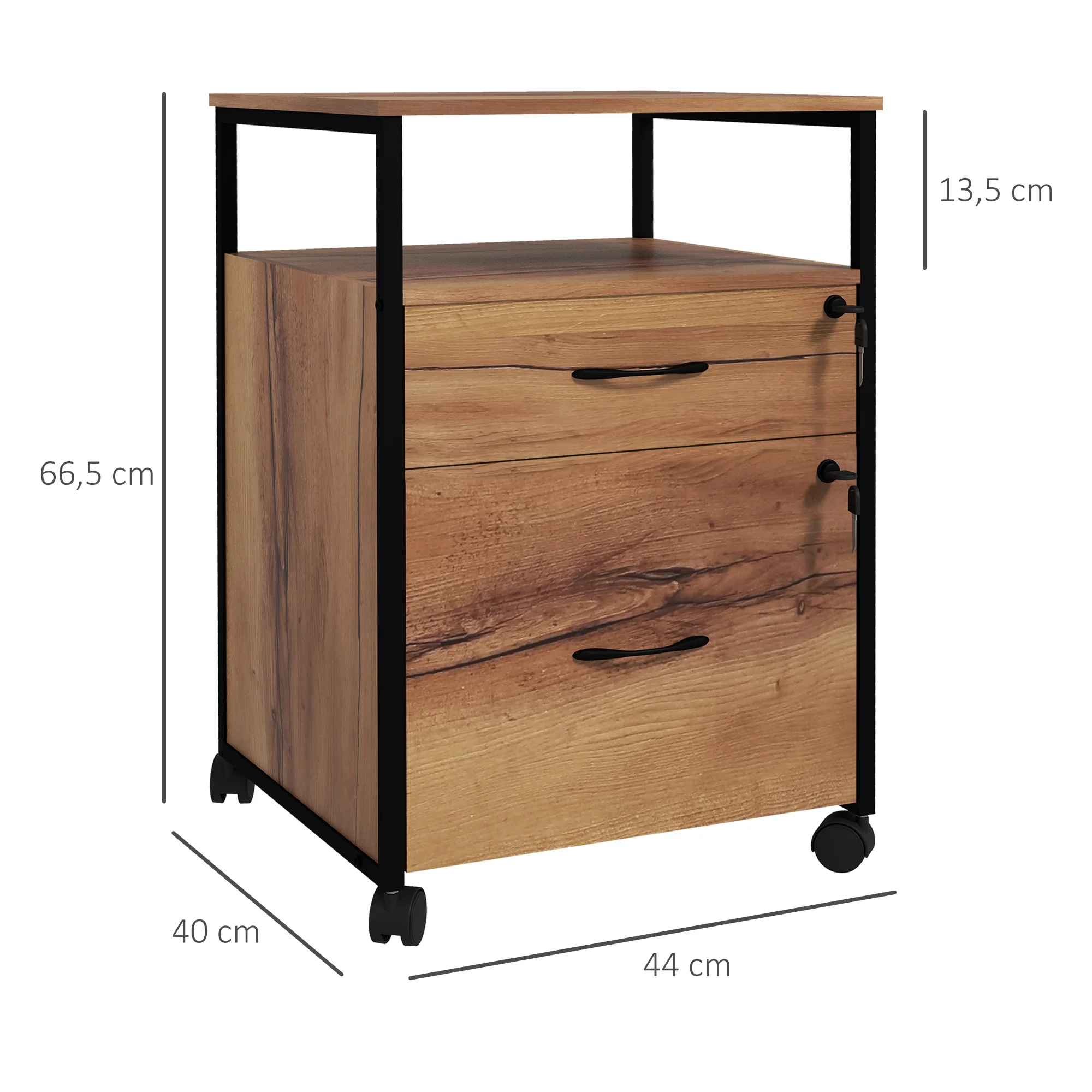 Vinsetto cassettiera per ufficio con serratura a ruote 44x40x66,5 cm marrone rustico
