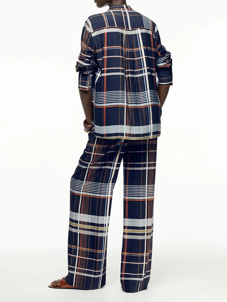 Csa Fena Nova de Outono com Bolso e Calças Xadrez Moda Sazonal 2025 Roupas Fenas Traje Tradicional Chinês Étnico
