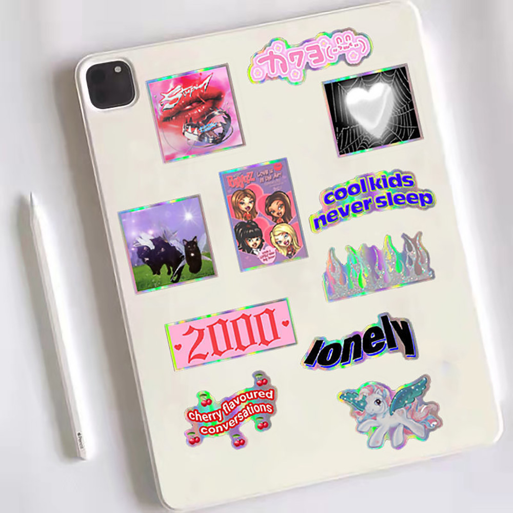 10/30/50PCS 레이저 Y2k 핑크 소녀 스티커 데칼 장식 가방 Scrapbooking 전화 노트북 편지지 귀여운 아이 장난감 스티커