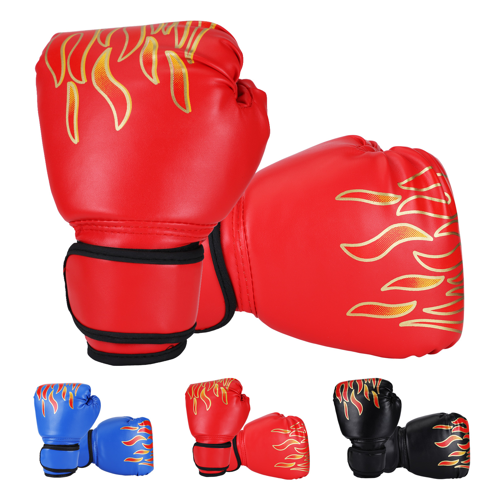 Guantes de boxeo para niños, entrenamiento de boxeo, Sparring, cómodos guantes de lucha ajustables, Protector de manos negro