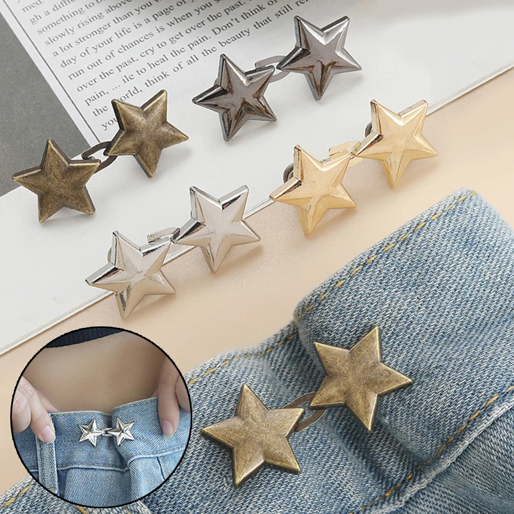 Hebilla de cintura de cinco estrellas, Clips desmontables para pantalones vaqueros, broches de botón, ajustables, simples, sin costura, accesorios de ropa, 3 pares