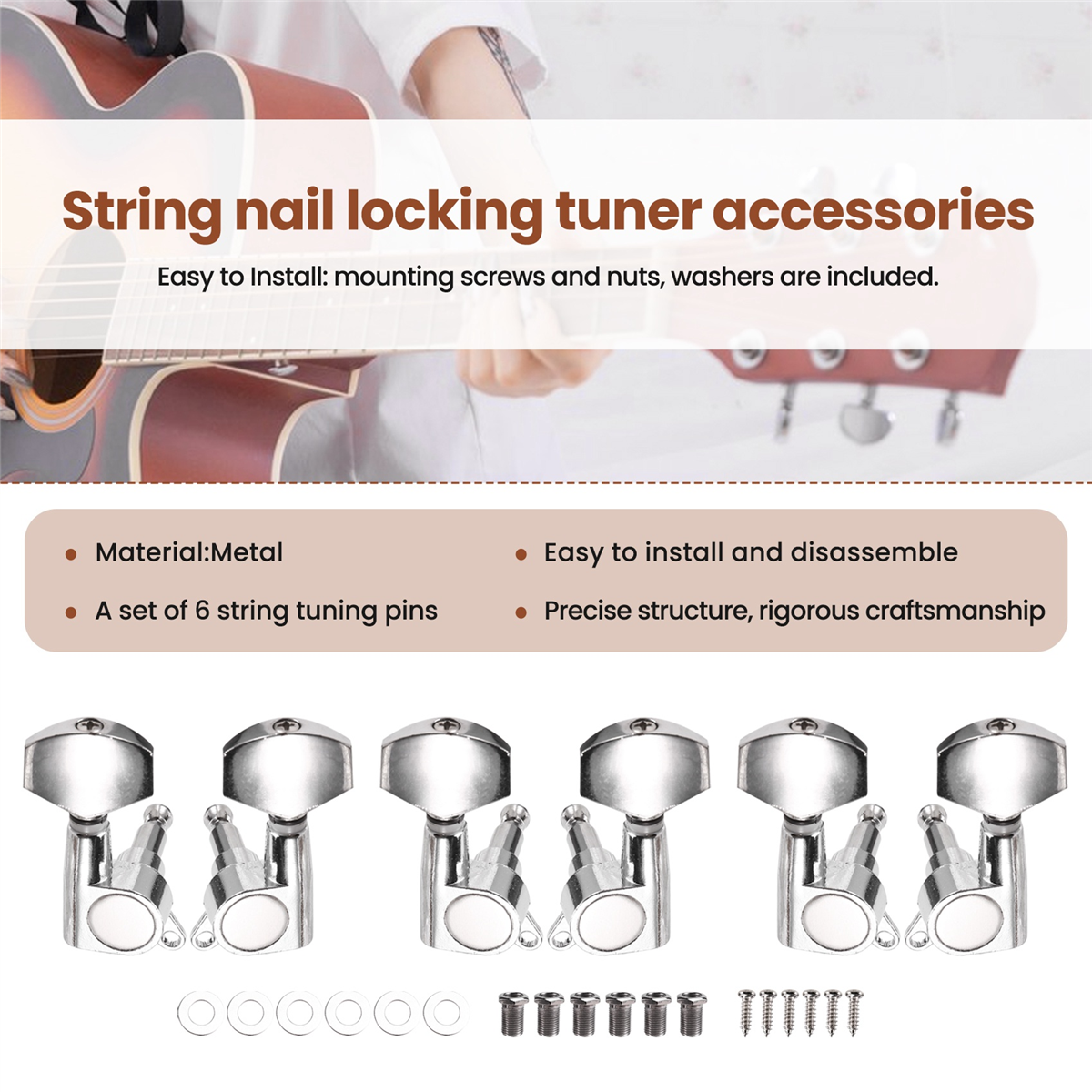 A71P 6 Stuks Verzegelde Gitaar String Pinnen Locking Tuners 3L3R Stemsleutels String Tuner Akoestische Gitaar Tuner Machine Knop