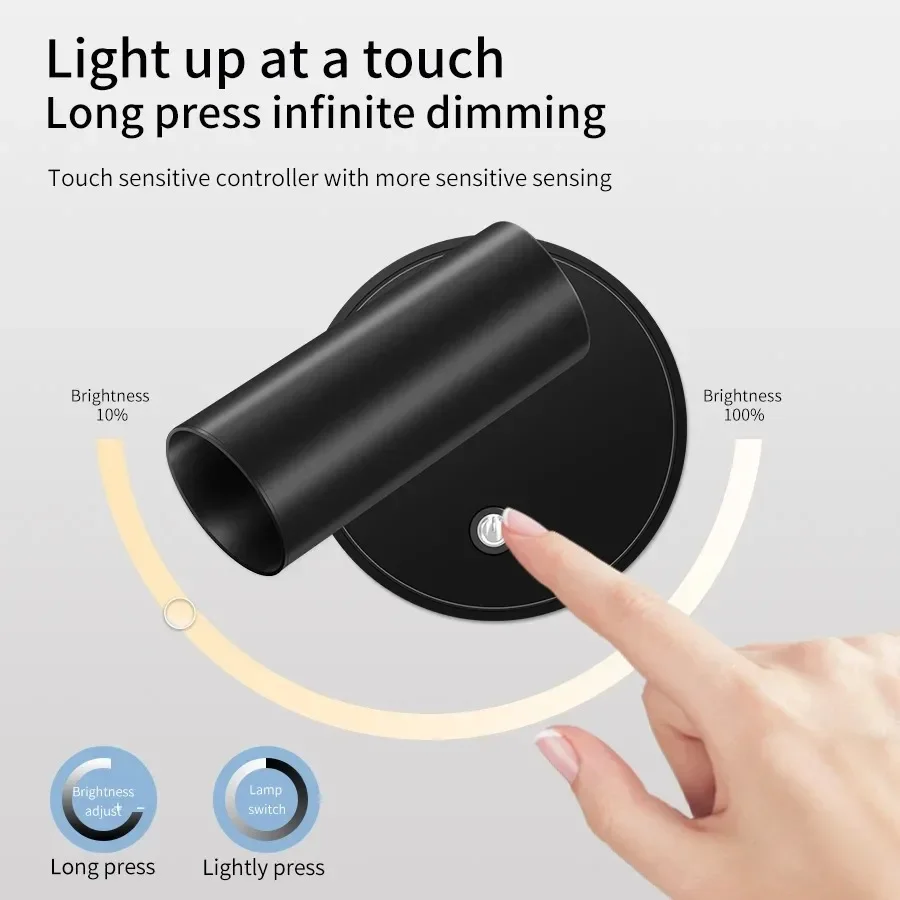 LED-spot Type-C oplaadbare magnetische wandlamp Draadloos 3-kleuren leeslamp met aanraakschakelaar Dimbare bedlamp