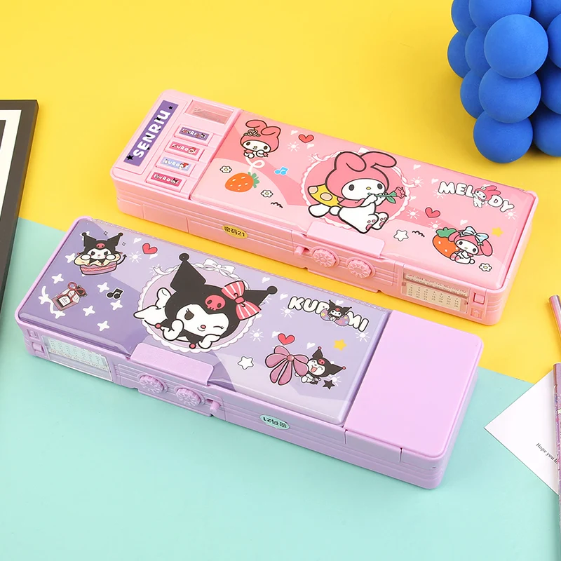New Sanrio Stationery Box Kuromi Melody Stationery Box Password Lock Multi Functional Large Capacity Pencil Box Children's Gift