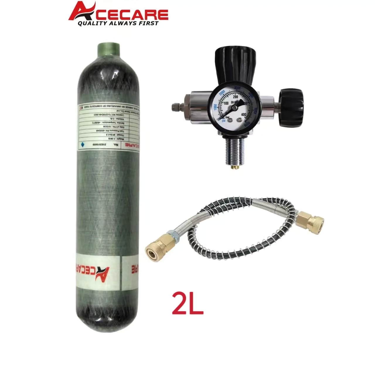 ACECARE 4500 psi 300 Bar 2L Kohlefaser-Zylinder-Lufttank-Ladefüllstation mit Tauchventillehre zum Tauchen M18 x 1,5