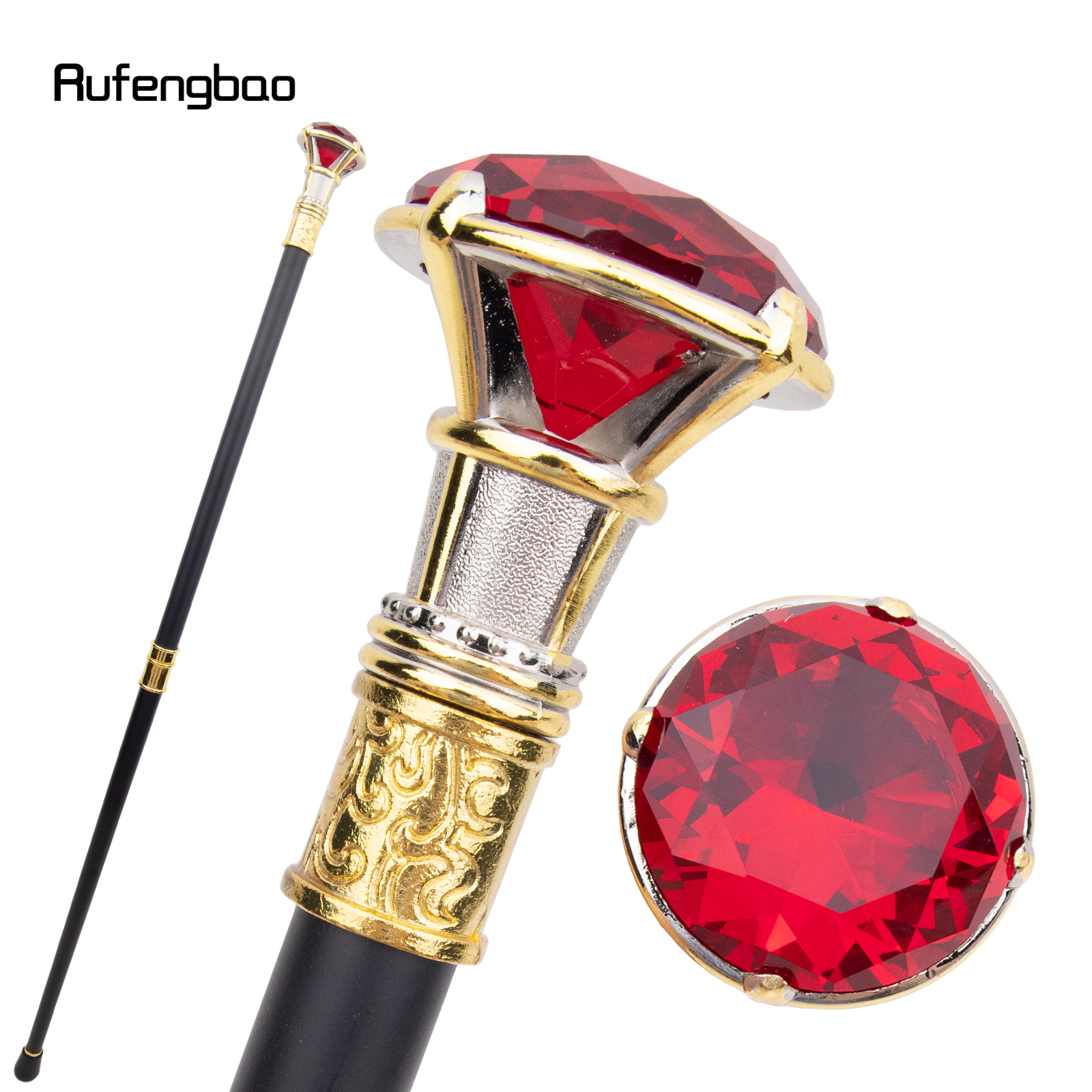 紳士のための装飾的な杖,エレガントなコスプレノブ,かぎ針編み,赤ダイヤモンドタイプ,金と白のファッション,90cm