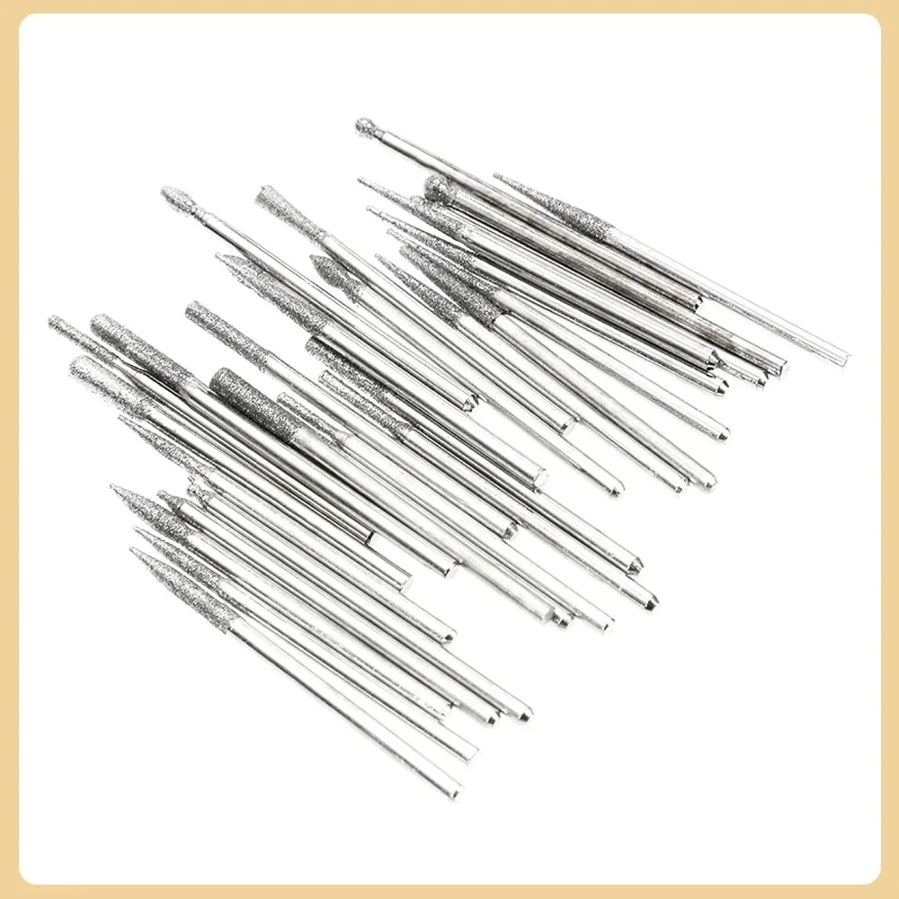 30pcs Diamond Grinding Head Wear-resistant Drill Bit Set For Woodworking Engraving Carving Polishing Drill Bit Rotary Tool Set