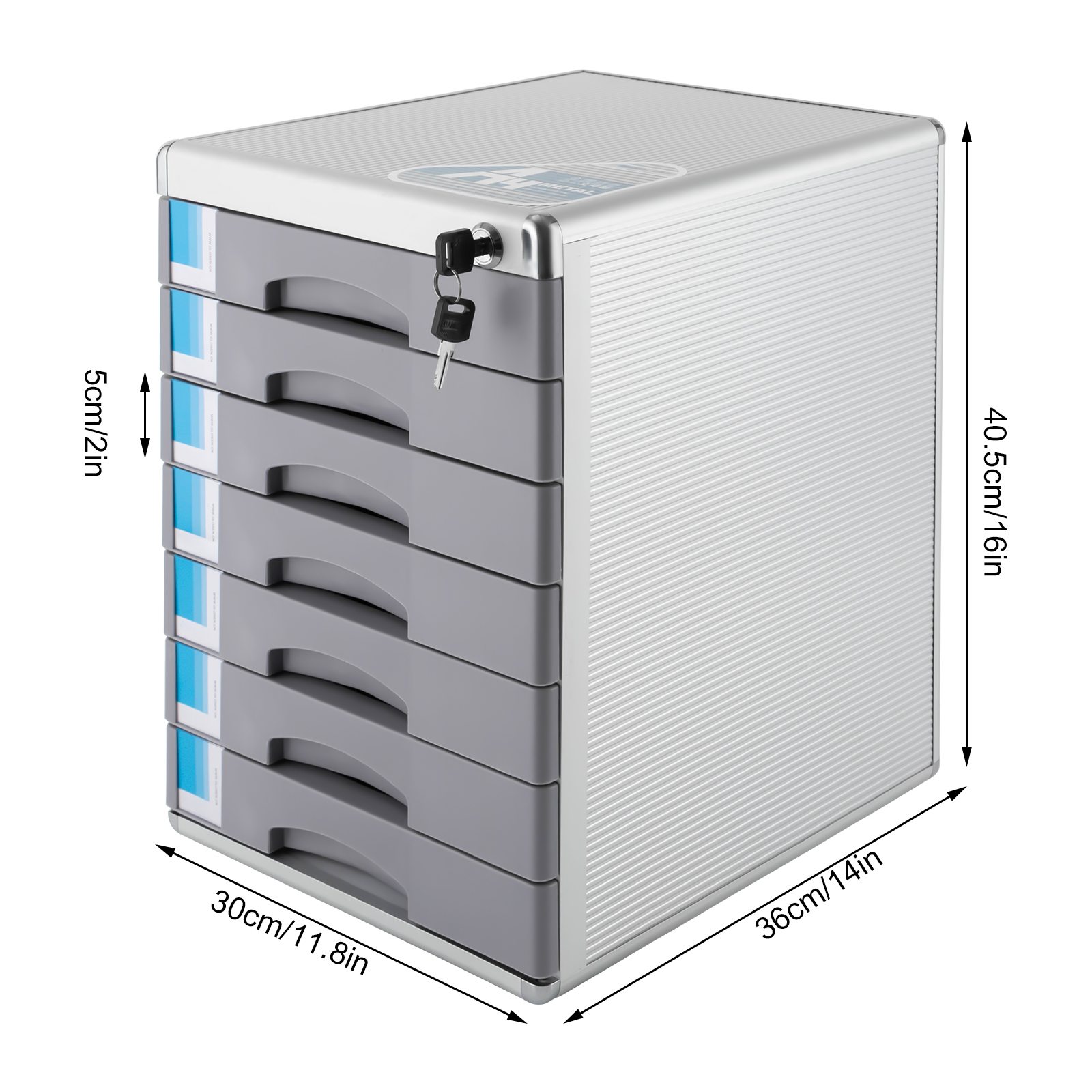 Office Desktop Filing Cabinet 7 Drawers Aluminum Alloy File Cabinet with Lock