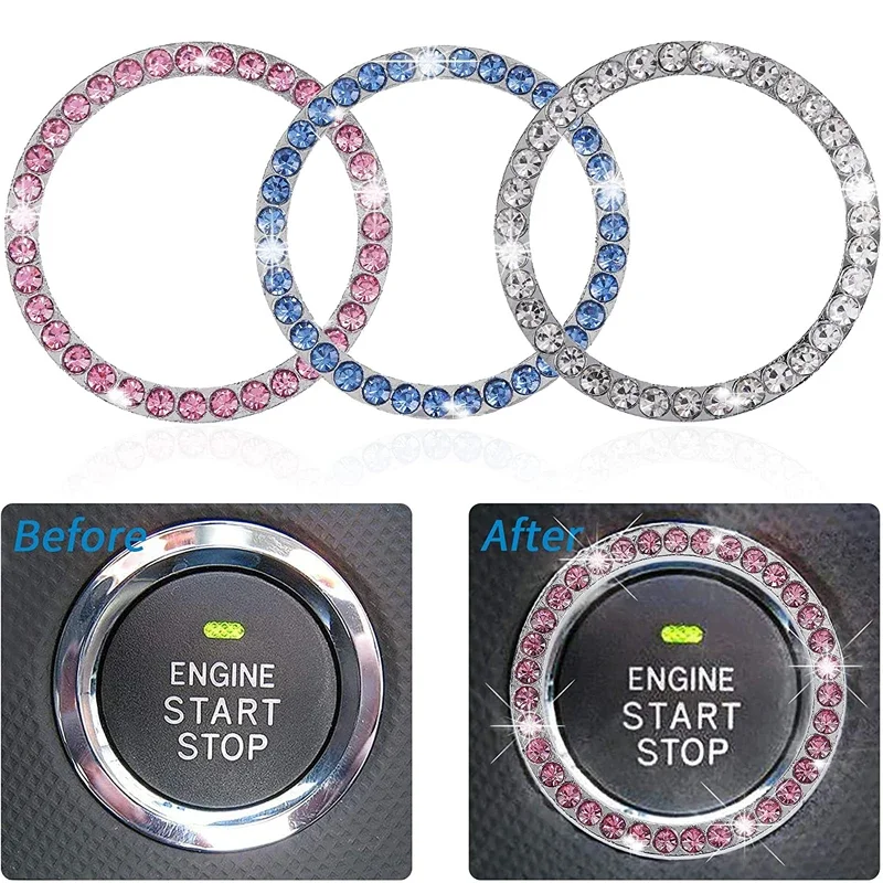 Xe Đánh Lửa Móc Khóa Kim Cương Đá Dán Cho Ô Tô Xe Máy Tạo Kiểu Bling Trang Trí Khóa Nút Tròn Phụ Kiện Xe Hơi