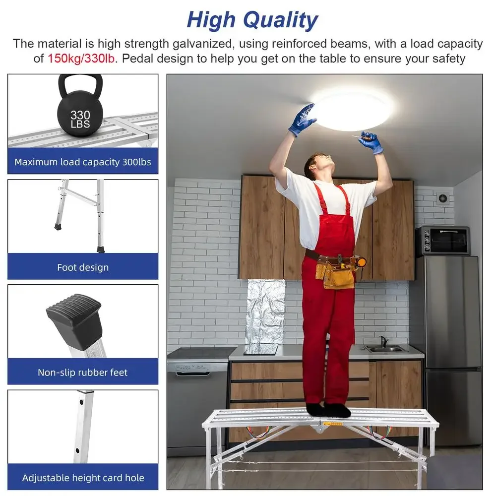 Adjustable Portable Folding Step Scaffolding Ladder RV Cleaning Work Platform Non-slip Feet 330lbs Capacity Safe Sturdy Aluminum