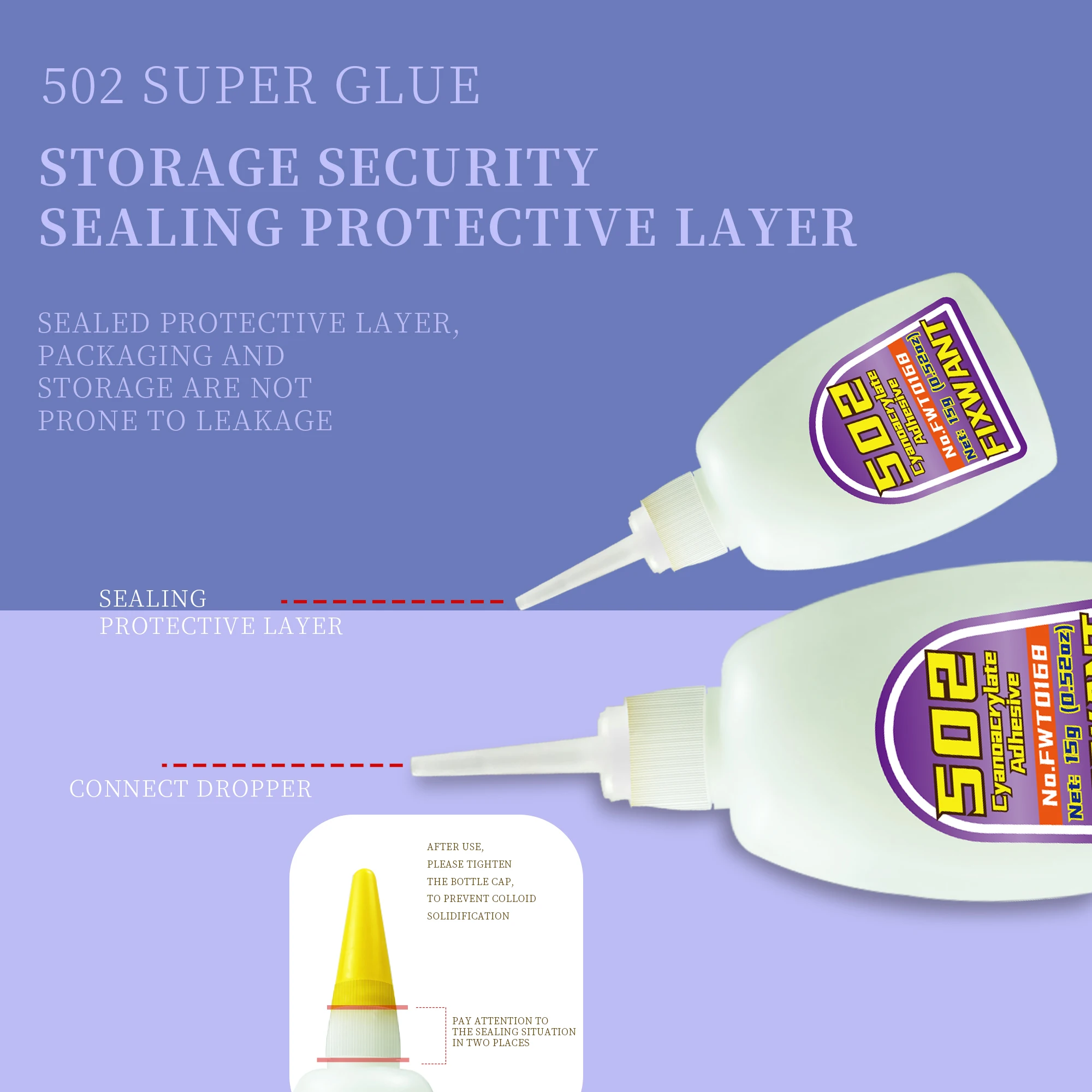 FIXWANT 502 Super Colla Ad asciugatura rapida 1-3 pezzi Adesivo cianoacrilato istantaneo Pelle Gomma Legno Metallo Colla liquida a legame forte