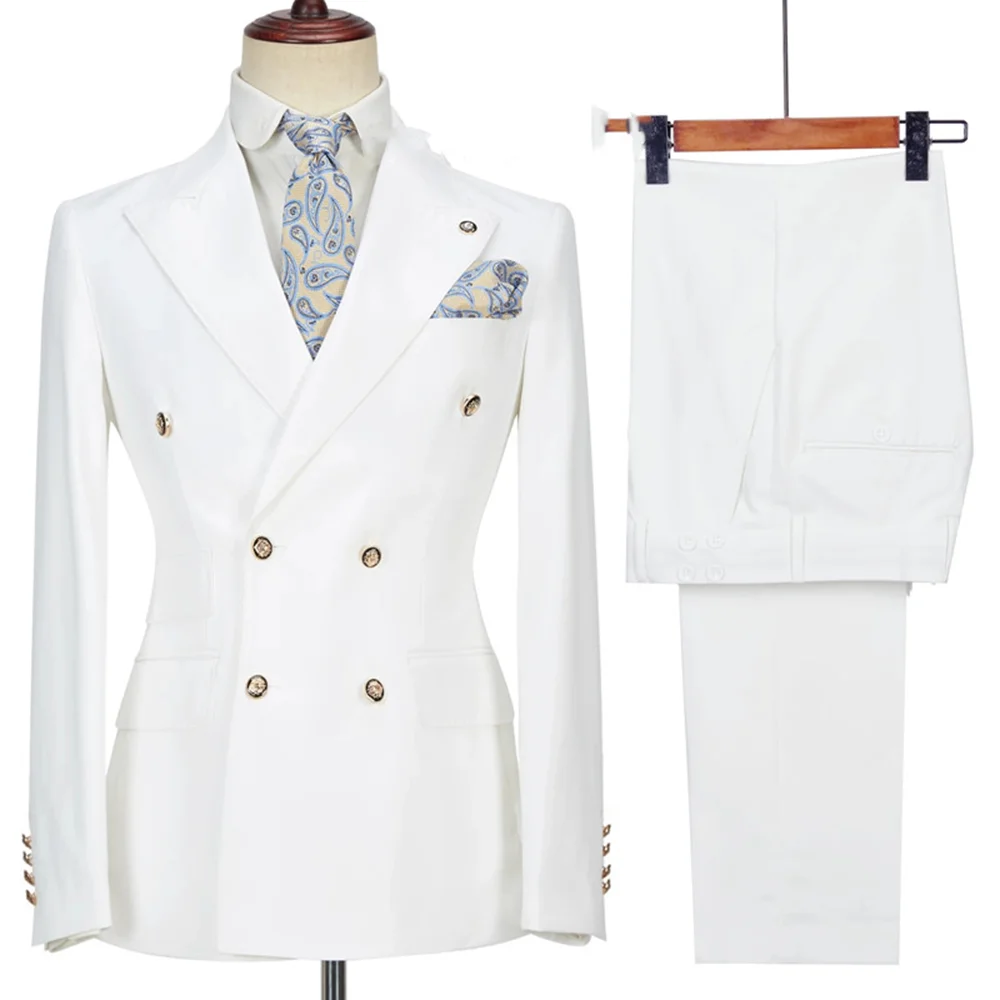 2024 traje homme branco duplo breasted ternos de negócios para homens noivo smoking casamento terno masculino fino ajuste 2 pçs (blazer + calça)