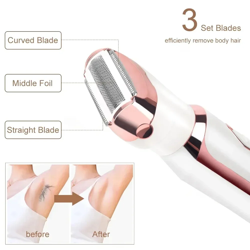 4 em 1 depilador elétrico biquíni sobrancelha nariz feminino senhora depilação facial aparador rosto corpo indolor feminino barbeador depilador