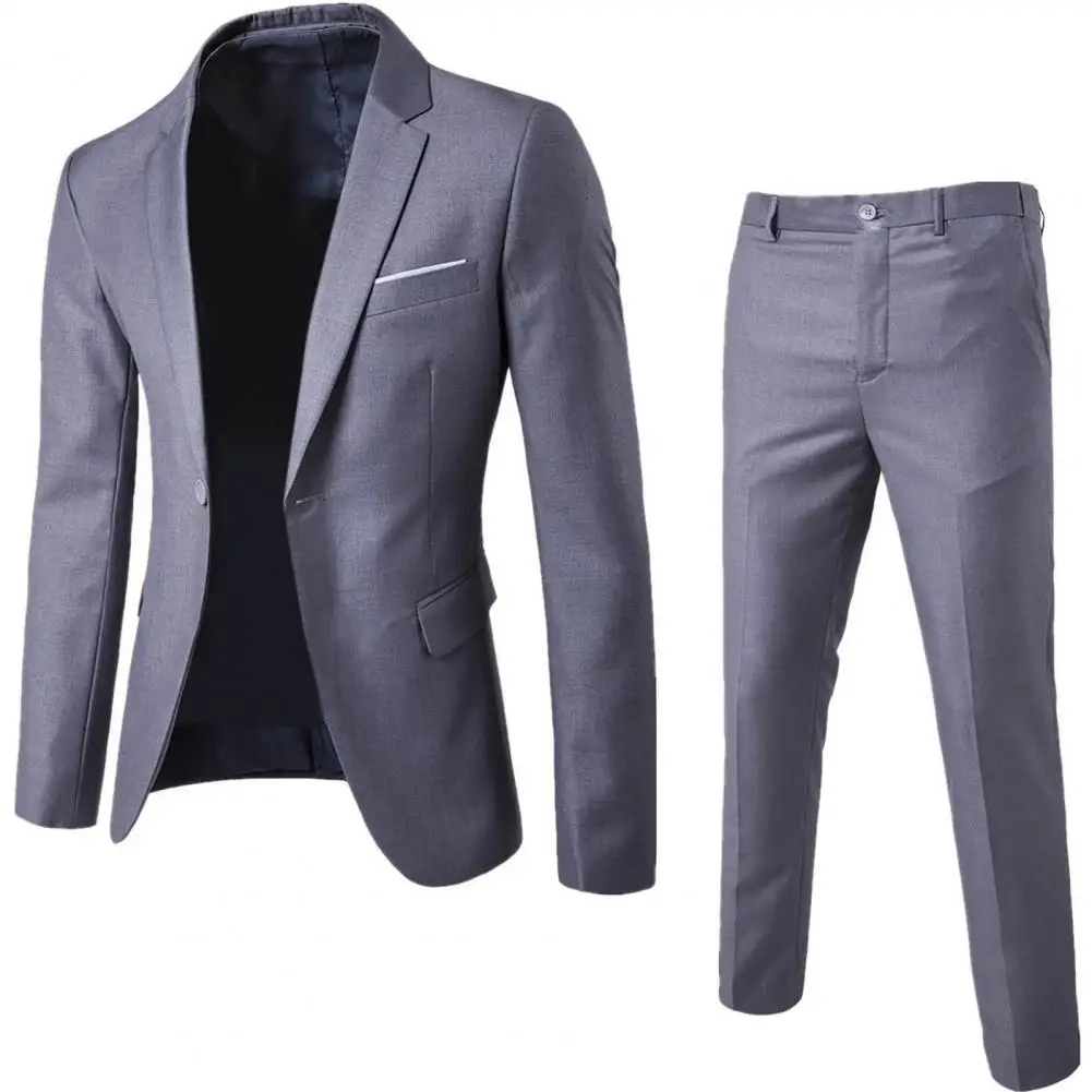 1 Juego de traje de moda para hombre, traje Formal antideformación con cuello vuelto, conjunto de traje de un botón de Color puro, uso diario