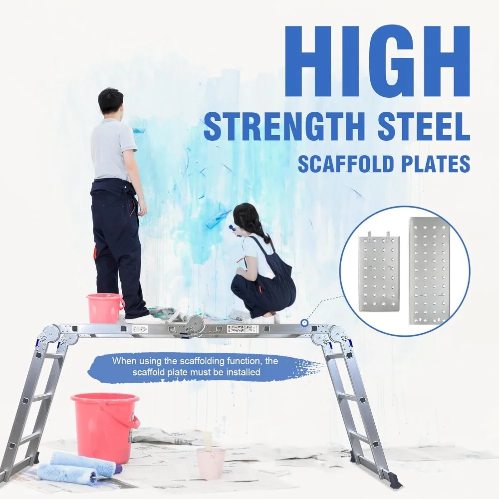 Folding Step Ladder, Multi-Purpose Folding Adjustable Telescoping Aluminium Extension Ladders for Home and Industrial