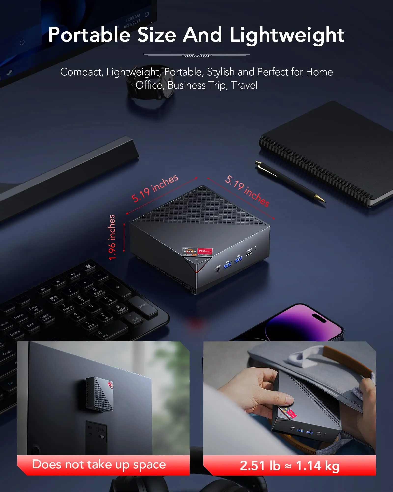 KAMRUI AM06Pro Mini PC Ryzen 7 5825U 16GB DDR4 512GB SSD Windows11pro WiFi6 BT5.2 Office Mini Desktop Computer Gaming PC US PLUG