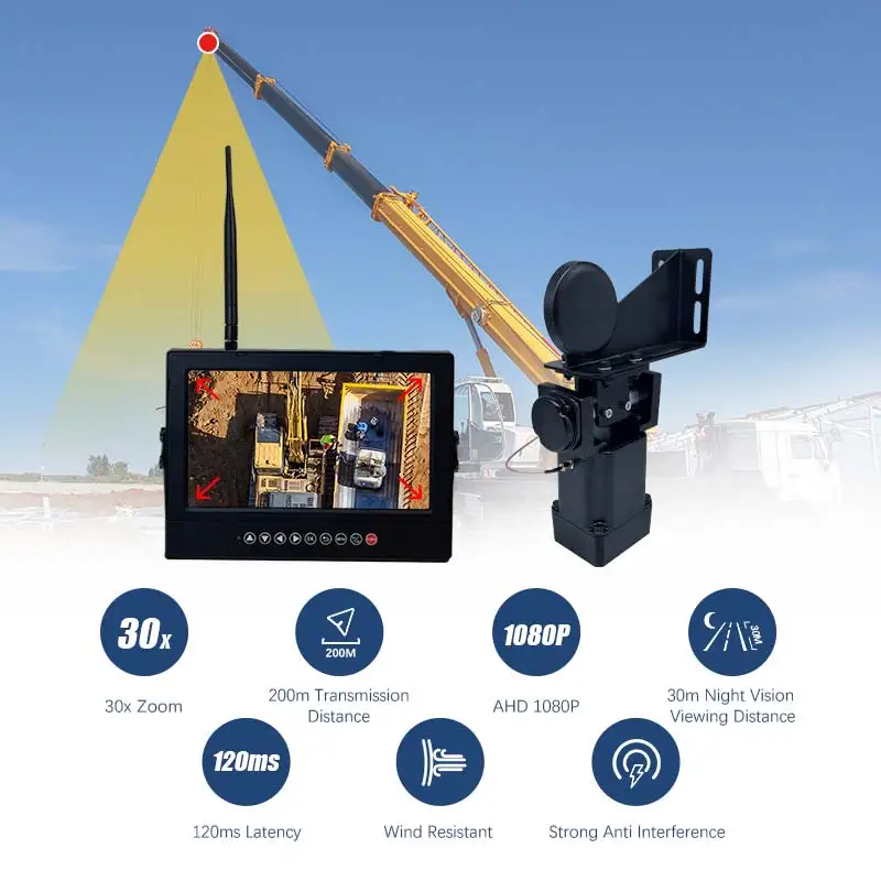 2025 Polegada tela à prova dwaterproof água 30 x zoom óptico sem fio construção guindaste torre sistema de monitor câmera com bateria magnética