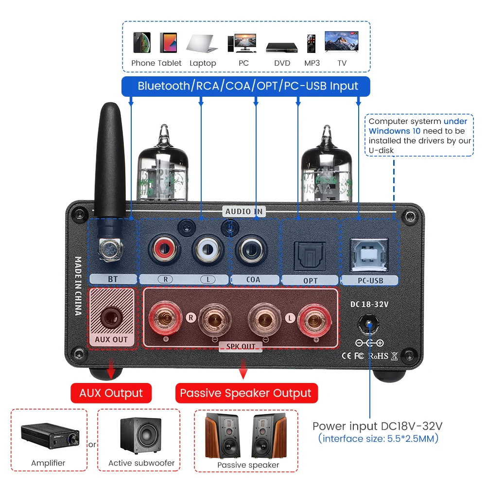 Aiyima t9 pro hifi bluetooth röhren verstärker vu meter verstärker stereo leistungs verstärker usb dac koax opt home audio amp 100 wx2