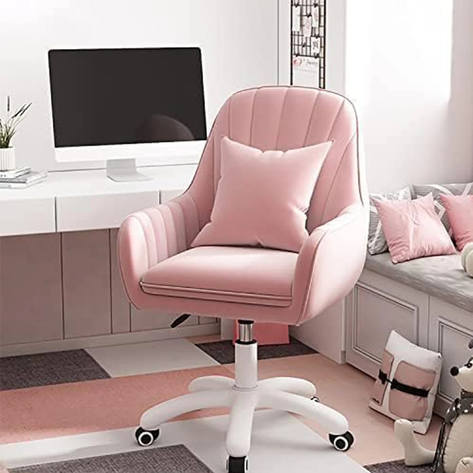 Home Office Chair Computer Chair com Mid-Back Estofado Moderno Tufted Task Chair Swivel Altura Cadeira De Veludo Ajustável