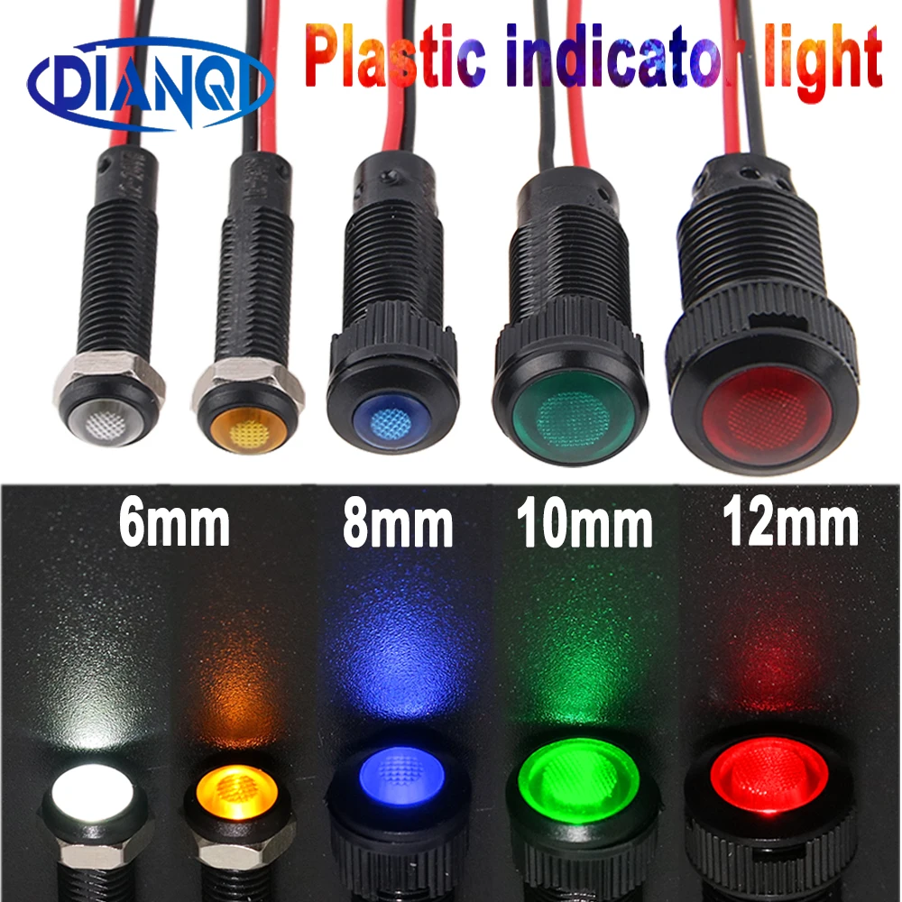 1/5 Uds 6/8/10/12mm luz indicadora de LED plástico negro señal punto lámpara rojo amarillo ámbar azul verde blanco 3V5V6V12V24V110V220V