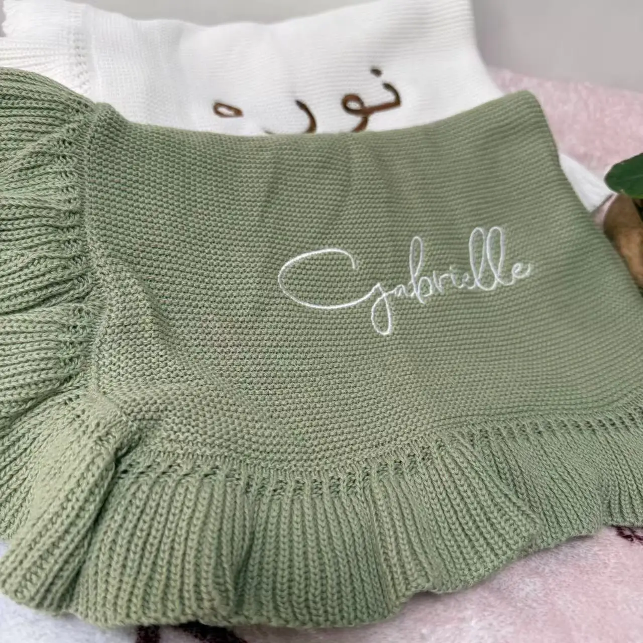 New Ruffle Edge Baby Knitted Wool Blanket Customized Name Baby Shower Party Supplies Personalized Name Infant Nap Rest Blankets