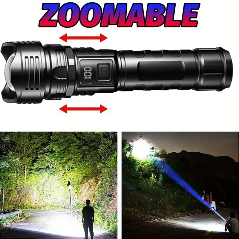 Powerful Led Flashlight Super Bright Tactical Torch Light Emergency Spotlights Telescopic Zoom Lantern Built-in Battery