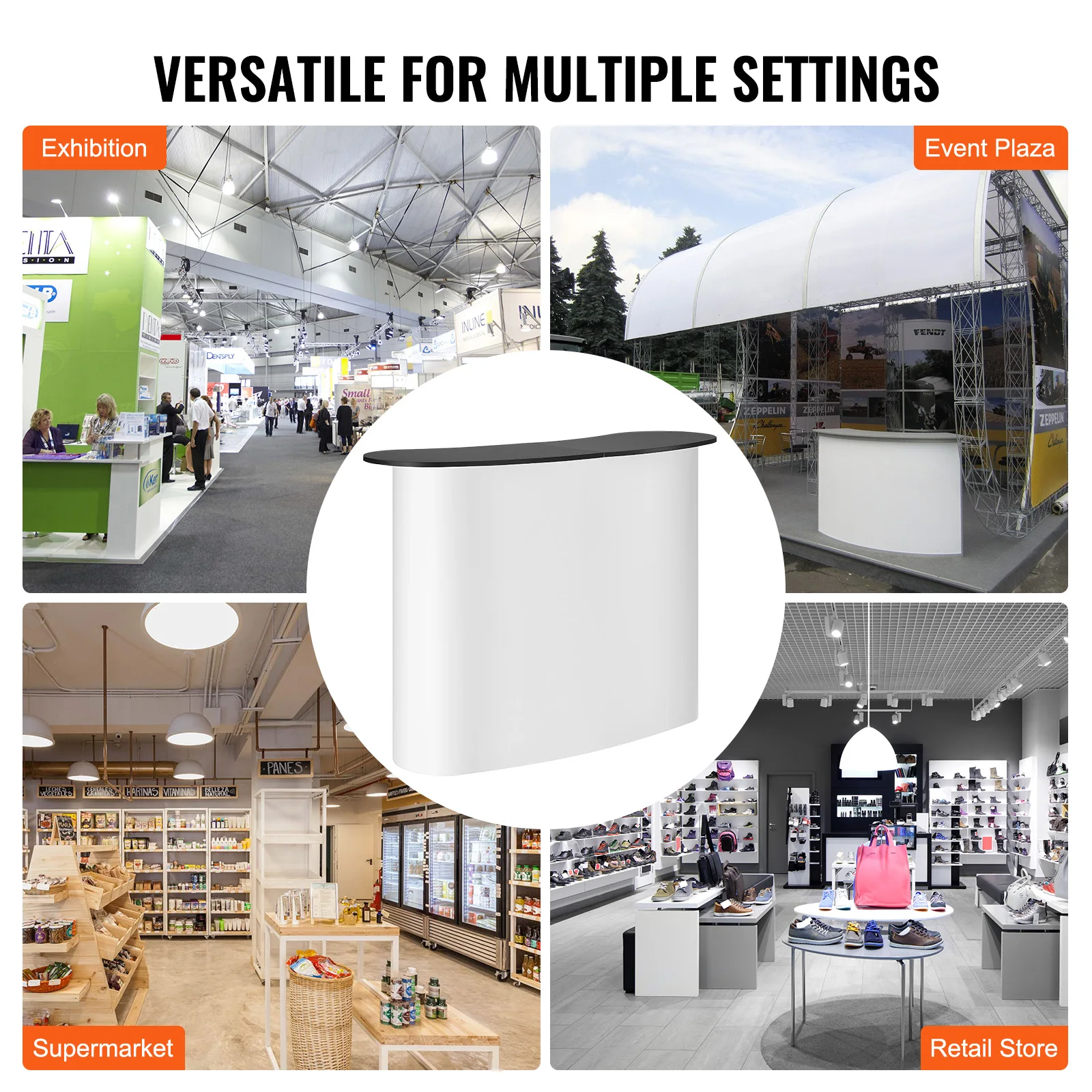 SucceBuy Portable Tradeshow Podium Table Exhibition Counter Stand Booth Fair w/ Wall Foldable Promotion Retail Table for party