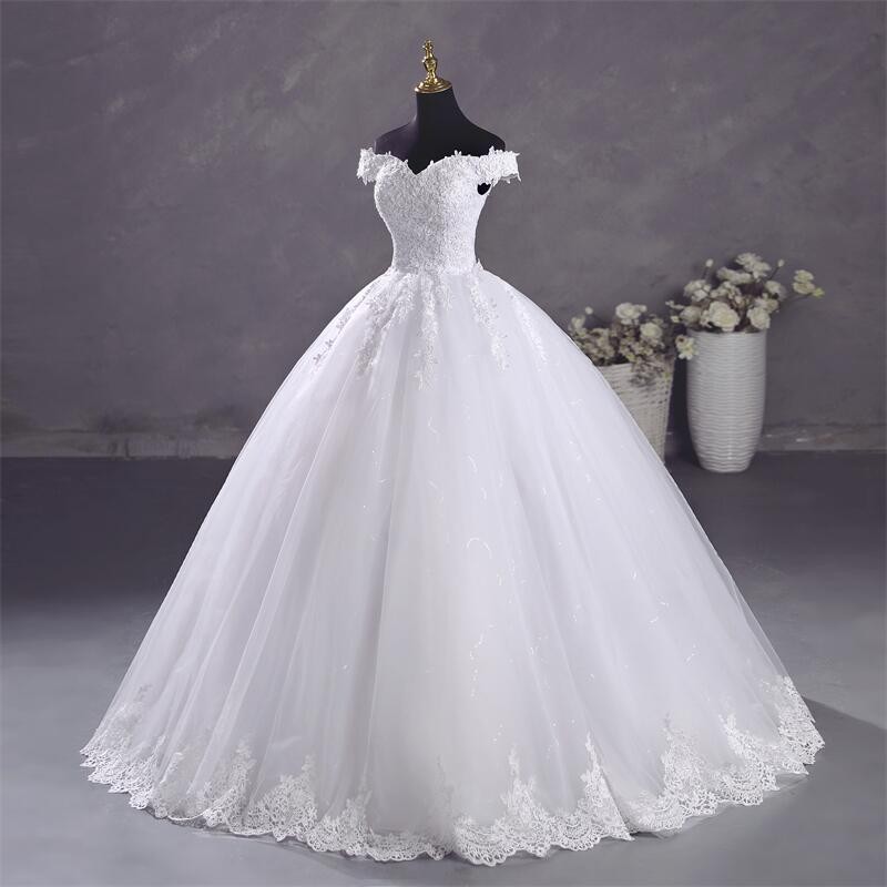 Ashley Gloria abiti da sposa bianchi puri elegante abito da ballo con scollo a barca semplice Vestido De Noiva Plus Size Robe De Mariee