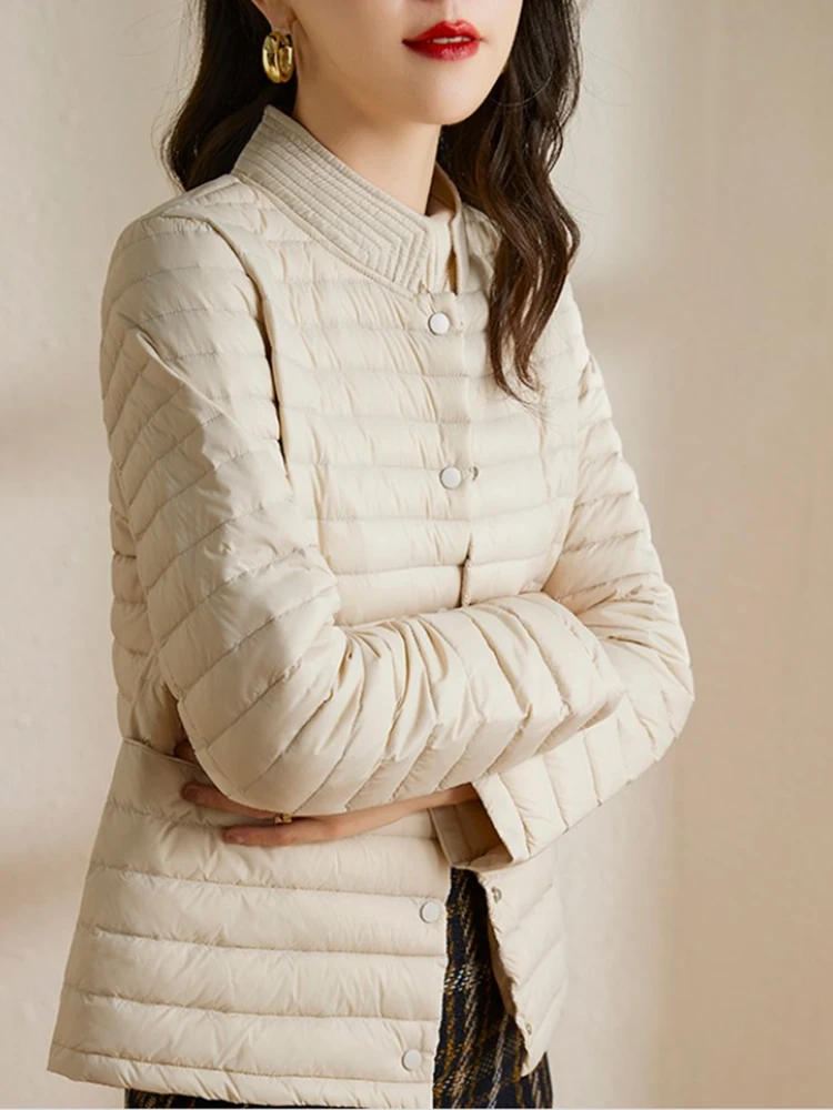 Moda feminina jaqueta puffer em outono leve fino curto para baixo jaqueta gola casaco