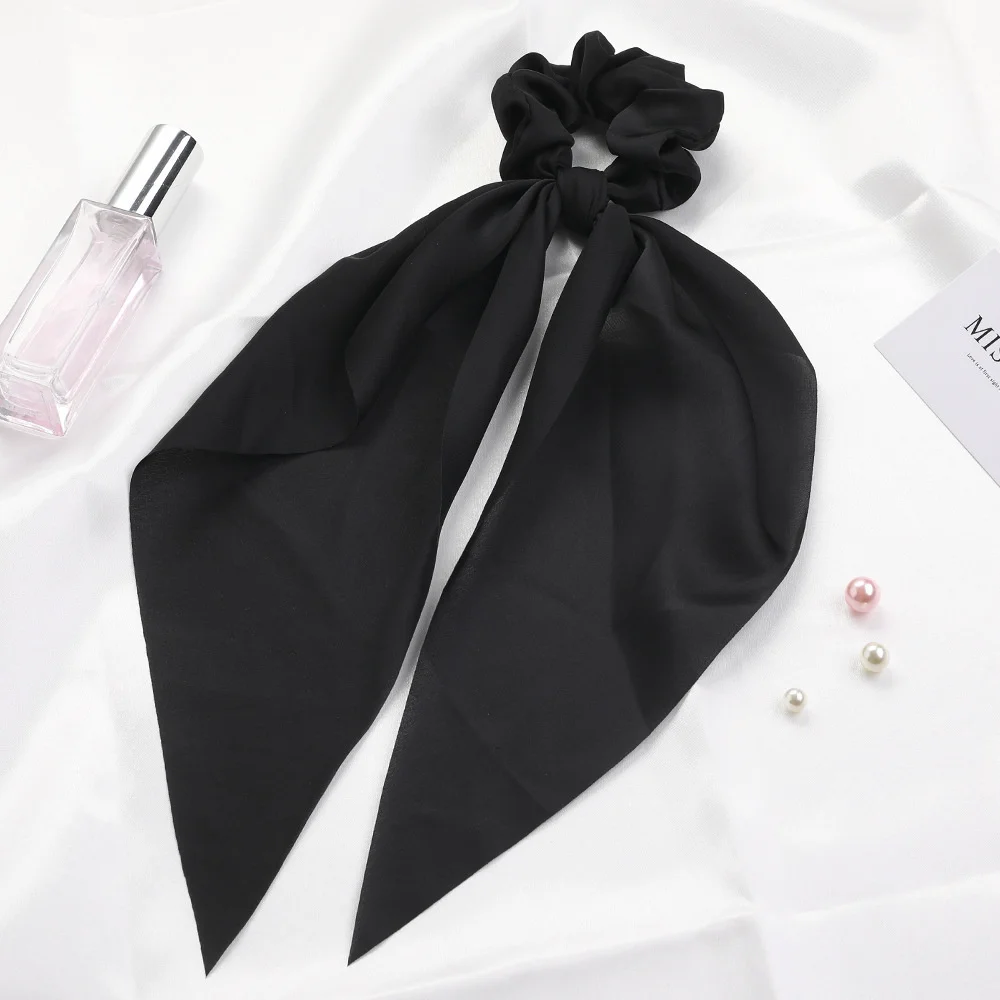 Coleteros coreanos de Color sólido para mujer, lazos largos para el cabello, bufanda con cola de caballo, banda elástica para el cabello, accesorios para el cabello