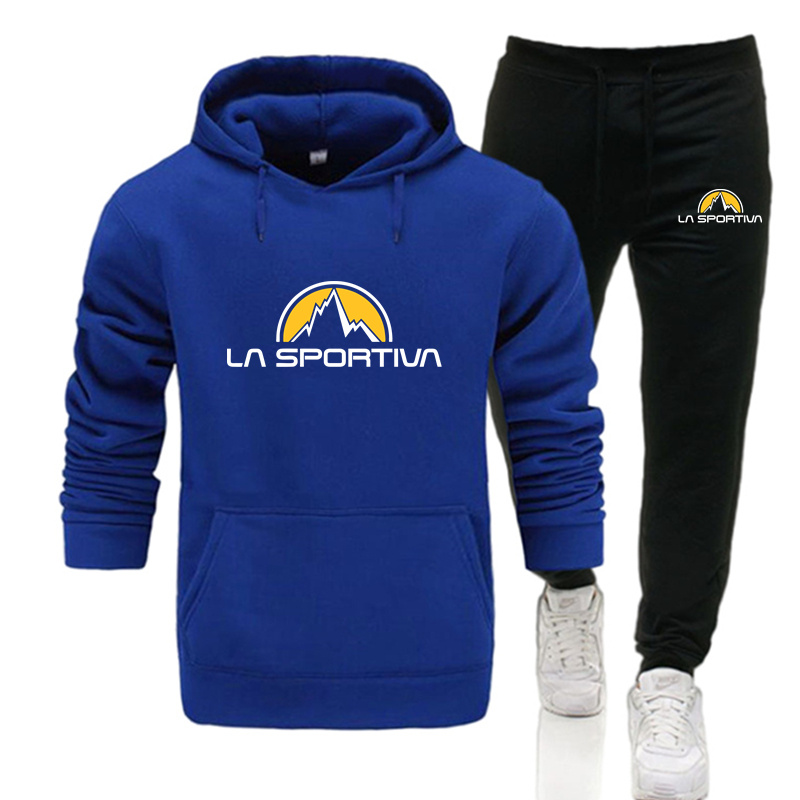 La Sportiva メンズ トラックスーツ フード付きプルオーバー + スウェットパンツ スポーツ スーツ カジュアル ジョガー スポーツウェア 2 ピース男性フリース ストリート セット