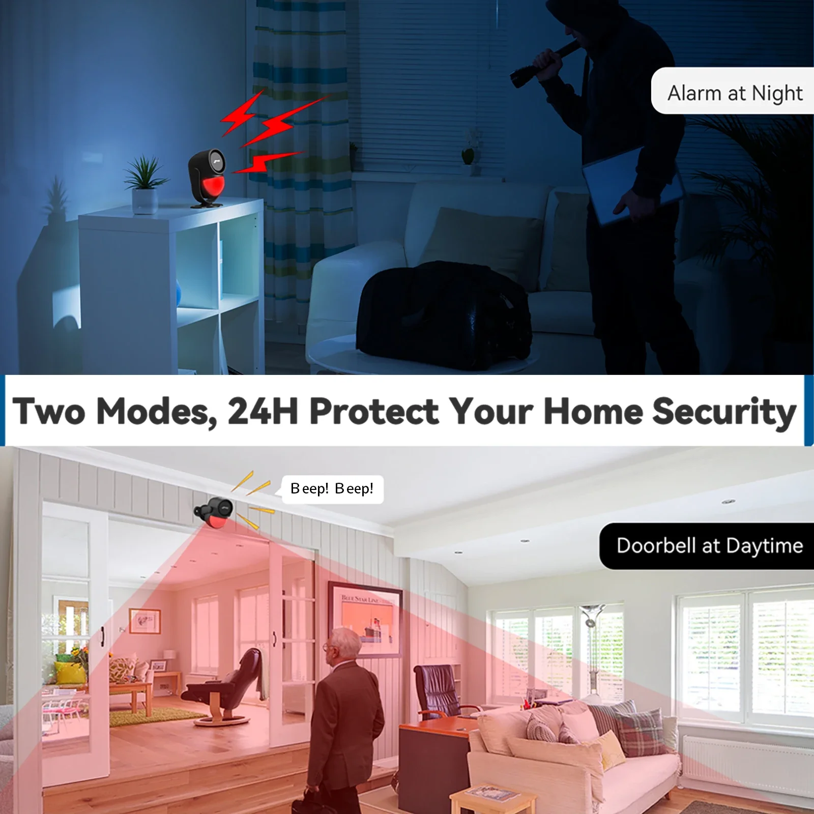 CPVAN infrared Motion Detector Home Burglar Security Protection Alarm Wireless 433MHz PIR Motion Sensor with Door sensor alarm